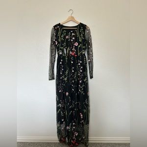 Formal Floral Embroidered Sheer Long Dress (Chicwish)